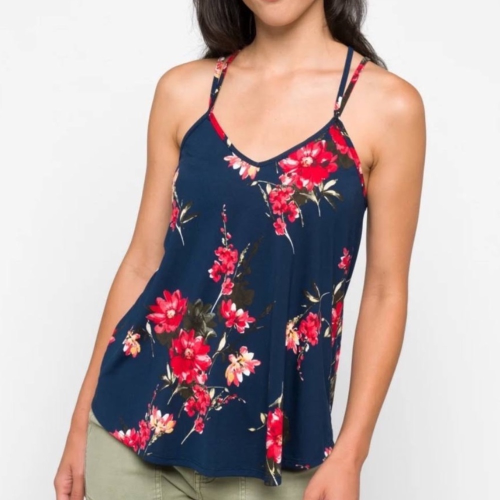Papermoon Women’s Basima Back Detail Knit Floral Top, Navy Floral, Size Large
